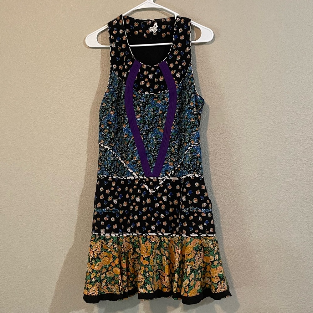 COACH Applique Collage Dress Silk Multicolor W/ Front Welt Pockets & Side Zipper